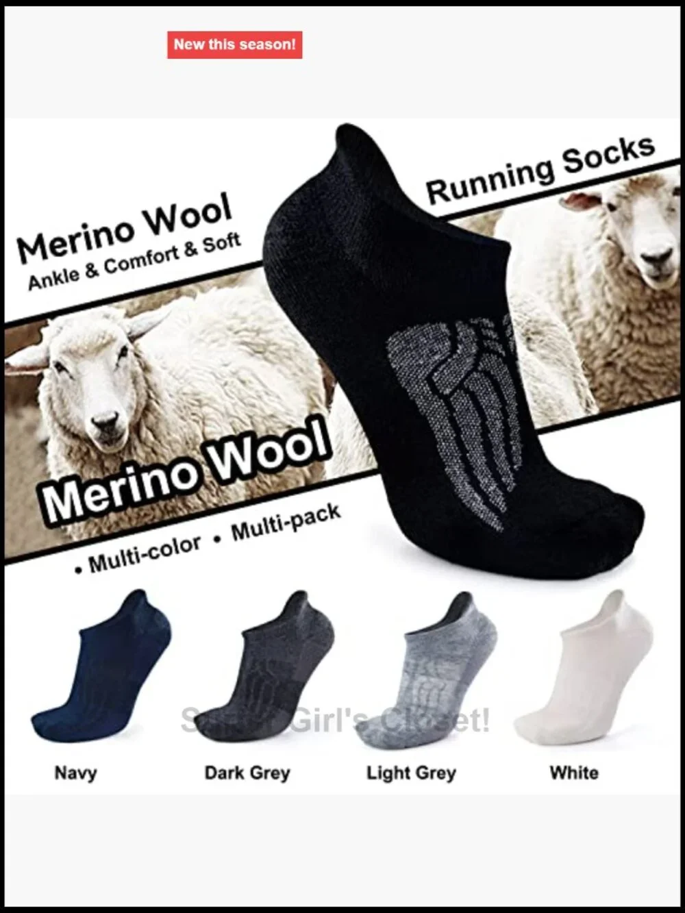 Merino Wool Blend Compression Ankle Running Hiking Socks Cushion Tab 6 Pairs